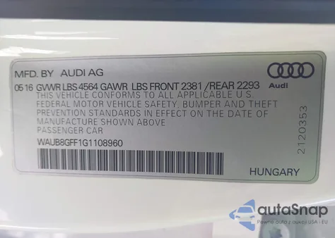 2016 Audi A3 2.0T Premium z USA, uszkodzony, nr VIN WAUB8GFF1G1108960